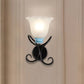 Frendorf | 1 Licht Frosted Glas Wandverlichting Landelijk Zwart/Goud Uitlopende Ganglamp met Gedraaide Arm
