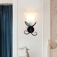Frendorf | 1 Licht Frosted Glas Wandverlichting Landelijk Zwart/Goud Uitlopende Ganglamp met Gedraaide Arm