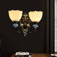 Frendorf | 1/2-Head Wandleuchte Landhaus Flur Wandbeleuchtung mit Schalen aus satiniertem Glas in Schwarz