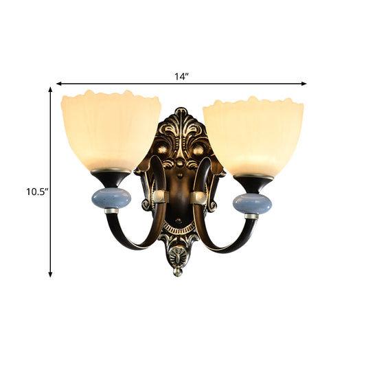 Frendorf | 1/2-Head Wandleuchte Landhaus Flur Wandbeleuchtung mit Schalen aus satiniertem Glas in Schwarz
