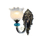 Frendorf | Klar gerippter Glas Schwarze Wandleuchte Blume 1/2 Glühbirnen Landhaus Wandmontierte Lampe mit gebogenem Arm