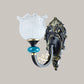 Frendorf | Klar gerippter Glas Schwarze Wandleuchte Blume 1/2 Glühbirnen Landhaus Wandmontierte Lampe mit gebogenem Arm
