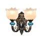 Frendorf | Klar gerippter Glas Schwarze Wandleuchte Blume 1/2 Glühbirnen Landhaus Wandmontierte Lampe mit gebogenem Arm
