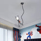 Superheld Mini Aufhängung Pendelleuchte Cartoon Eisen Einzelne Kinderzimmer hängende Lampe in Schwarz mit offenem Glühbirnen-Design