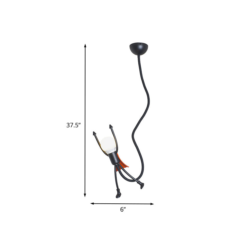 Superheld Mini Aufhängung Pendelleuchte Cartoon Eisen Einzelne Kinderzimmer hängende Lampe in Schwarz mit offenem Glühbirnen-Design
