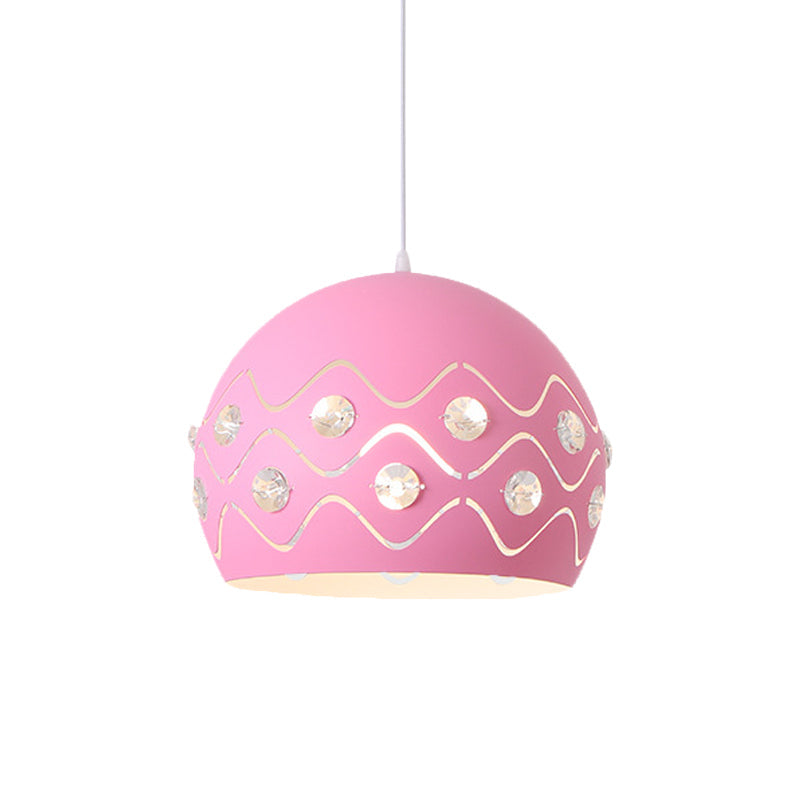 Ausschnitte Kuppel Shade Drop Pendelleuchte Macaron Eisen 1-Licht Rosa/Blau/Grün Aufhängung Lampe mit Eingebettetem Kristall Dekor
