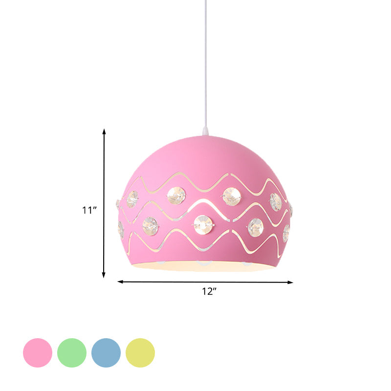 Ausschnitte Kuppel Shade Drop Pendelleuchte Macaron Eisen 1-Licht Rosa/Blau/Grün Aufhängung Lampe mit Eingebettetem Kristall Dekor