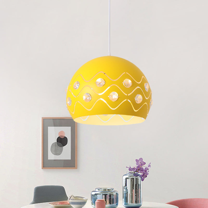 Ausschnitte Kuppel Shade Drop Pendelleuchte Macaron Eisen 1-Licht Rosa/Blau/Grün Aufhängung Lampe mit Eingebettetem Kristall Dekor