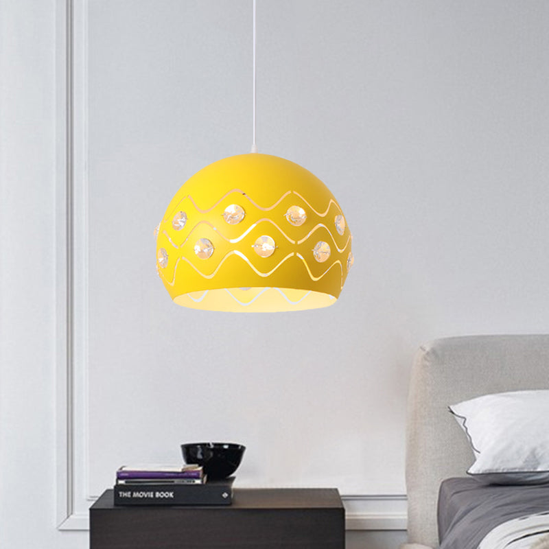 Ausschnitte Kuppel Shade Drop Pendelleuchte Macaron Eisen 1-Licht Rosa/Blau/Grün Aufhängung Lampe mit Eingebettetem Kristall Dekor
