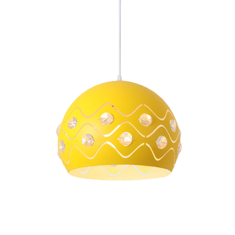 Ausschnitte Kuppel Shade Drop Pendelleuchte Macaron Eisen 1-Licht Rosa/Blau/Grün Aufhängung Lampe mit Eingebettetem Kristall Dekor