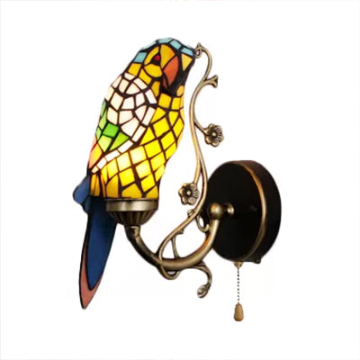 Frendorf | Rustieke Papegaai Wandverlichting Kunst Glas 1 Licht Art Deco Wandlamp voor Woonkamer