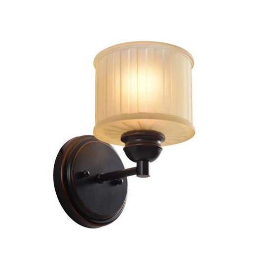 Frendorf | 1 Glühbirne Kleine Trommel Wandleuchte Landhausstil Schwarze Oberfläche Tan Glas Wandmontierte Lampe