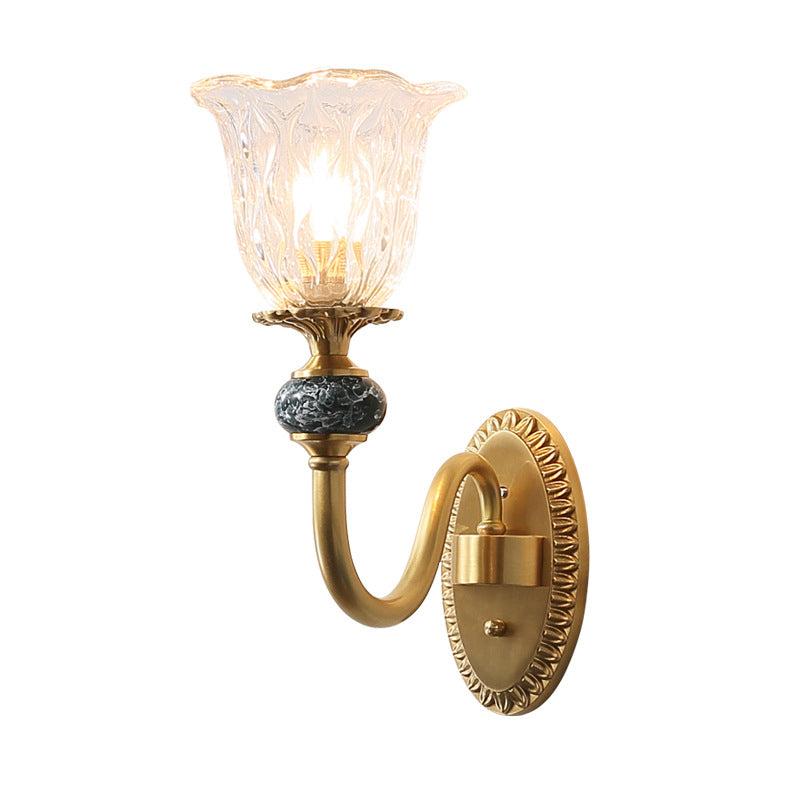 Frendorf | Post Modern Flower Wandlamp Verlichting 1/2-Kop Helder Glas Wandlamp Armatuur in Messing