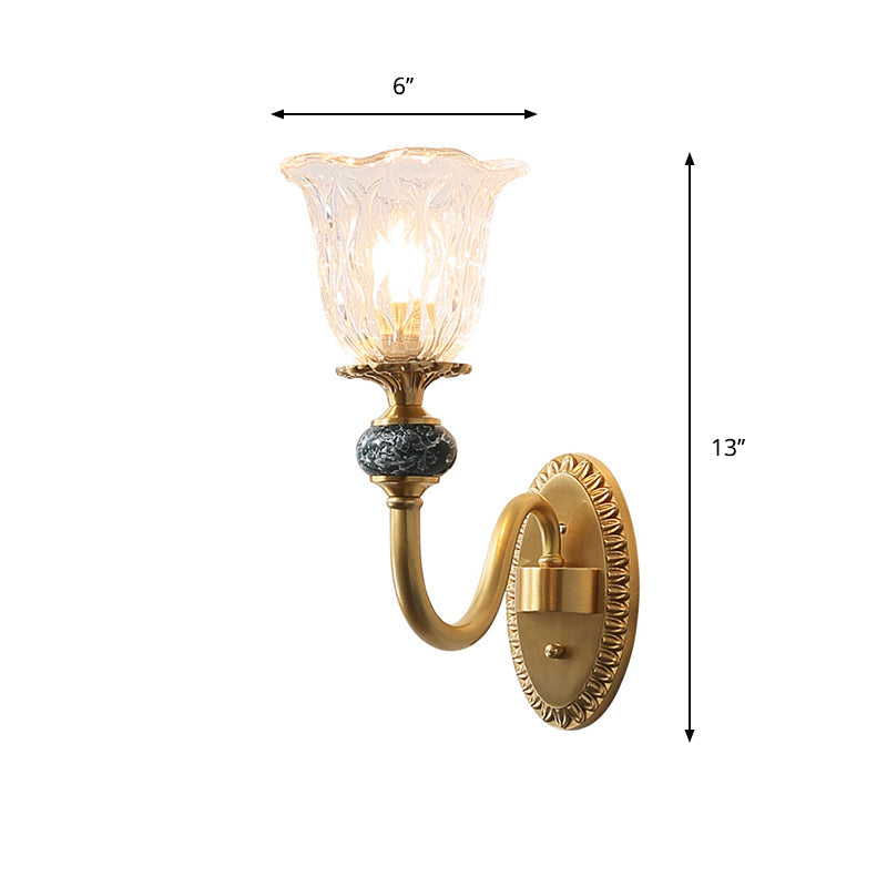 Postmoderne Blumen Wand Sconce Beleuchtung 1/2-Kopf Klarglas Wandlampenfassung in Messing
