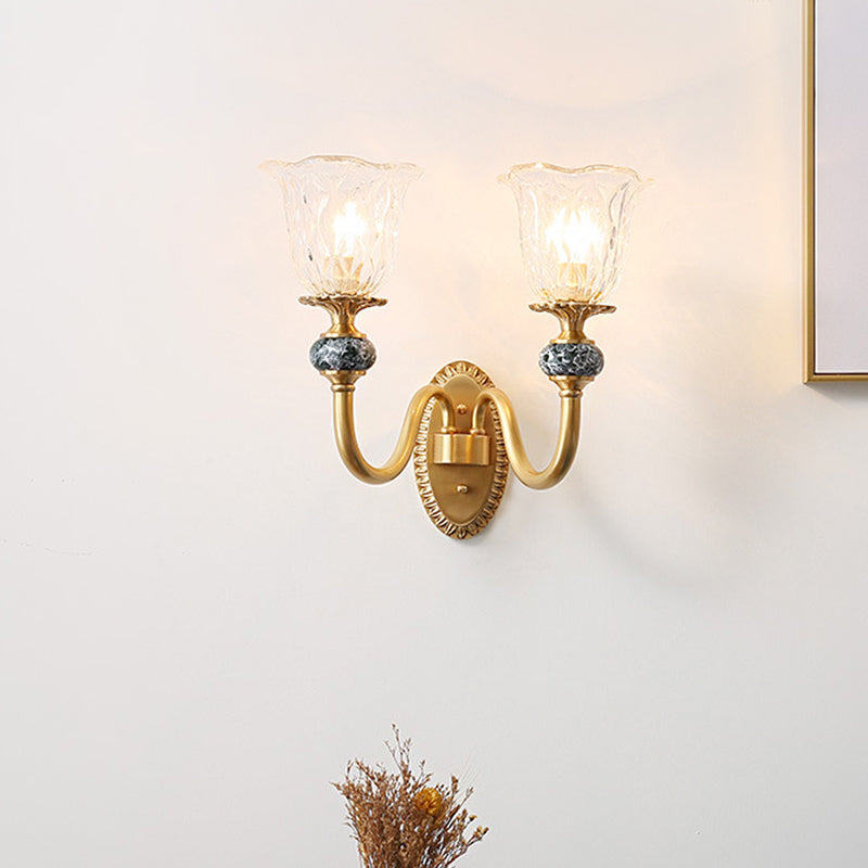 Frendorf | Post Modern Flower Wandlamp Verlichting 1/2-Kop Helder Glas Wandlamp Armatuur in Messing