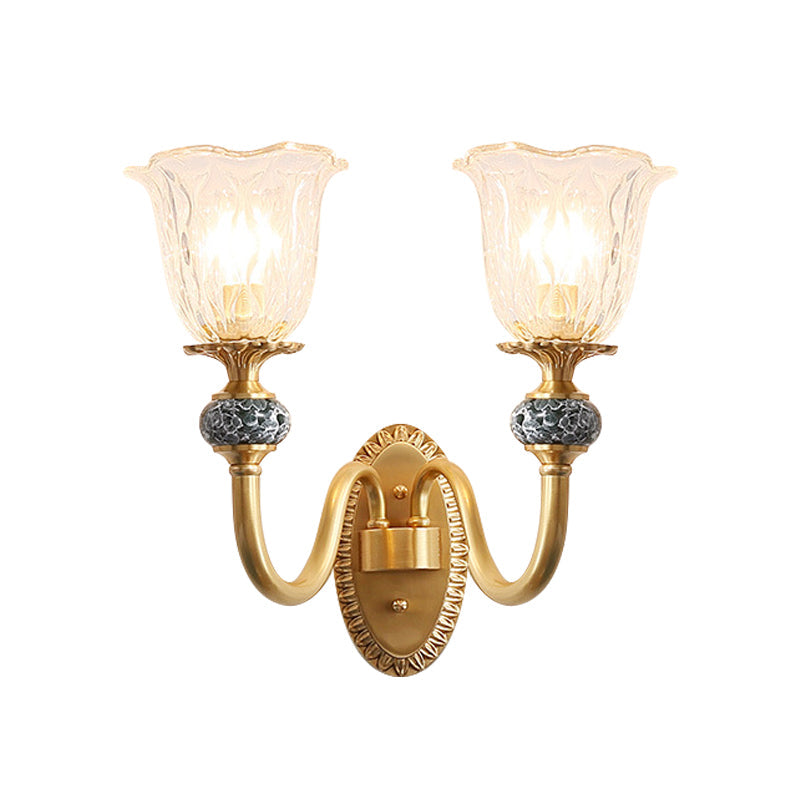 Postmoderne Blumen Wand Sconce Beleuchtung 1/2-Kopf Klarglas Wandlampenfassung in Messing