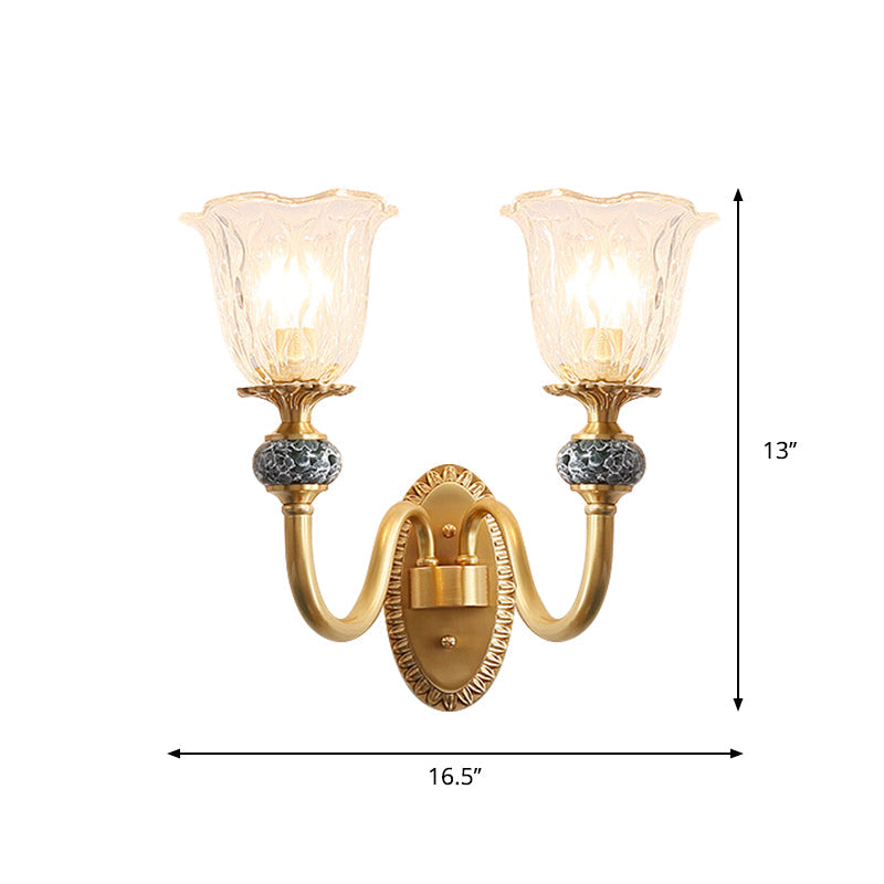 Postmoderne Blumen Wand Sconce Beleuchtung 1/2-Kopf Klarglas Wandlampenfassung in Messing
