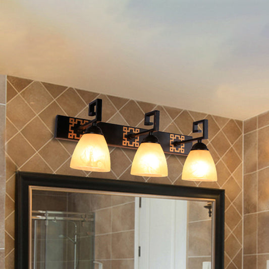 Frendorf | 3-Birnen Tan Rissglas Vanity Beleuchtung Landhaus Schwarz Domed Badezimmer Wandleuchte Lampe