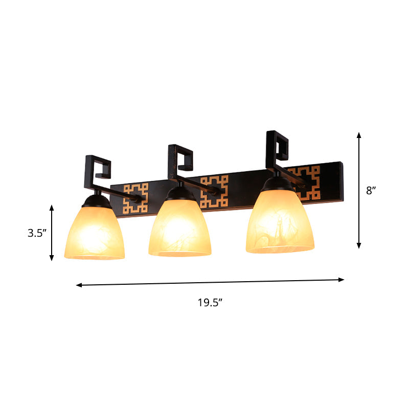Frendorf | 3-Birnen Tan Rissglas Vanity Beleuchtung Landhaus Schwarz Domed Badezimmer Wandleuchte Lampe