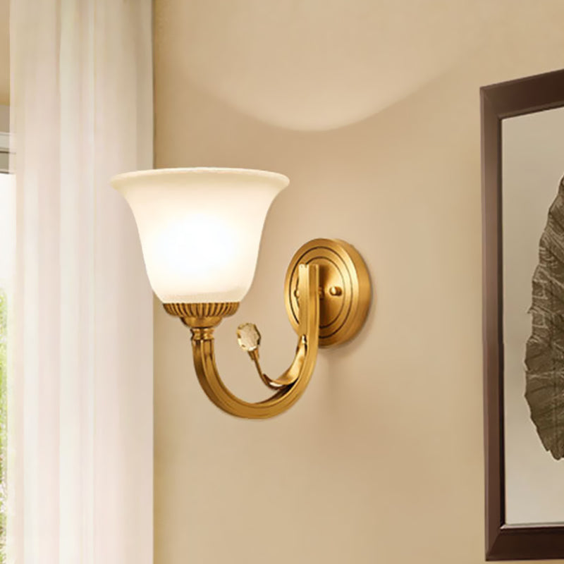Frendorf | Messing-Finish 1/2-Licht Wandlampe Kolonial Frosted Glass Glocken Auf Wandlampen Leuchte für Flur