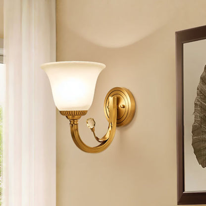Frendorf | Messing-Finish 1/2-Licht Wandlampe Kolonial Frosted Glass Glocken Auf Wandlampen Leuchte für Flur
