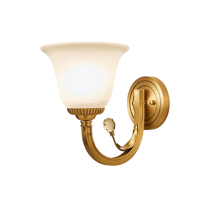 Frendorf | Messing-Finish 1/2-Licht Wandlampe Kolonial Frosted Glass Glocken Auf Wandlampen Leuchte für Flur