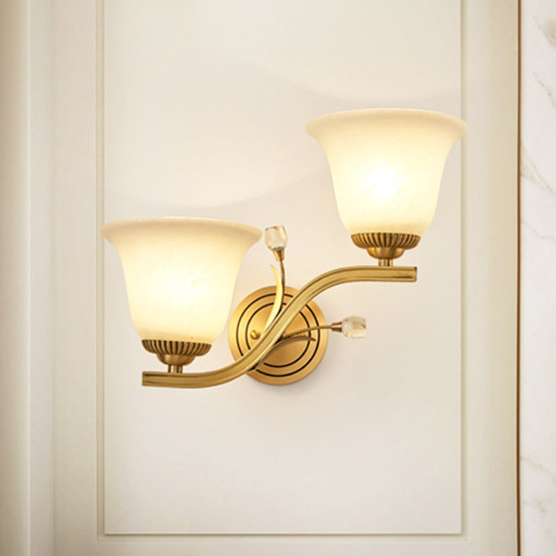 Frendorf | Messing-Finish 1/2-Licht Wandlampe Kolonial Frosted Glass Glocken Auf Wandlampen Leuchte für Flur