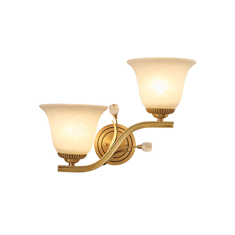 Frendorf | Messing-Finish 1/2-Licht Wandlampe Kolonial Frosted Glass Glocken Auf Wandlampen Leuchte für Flur
