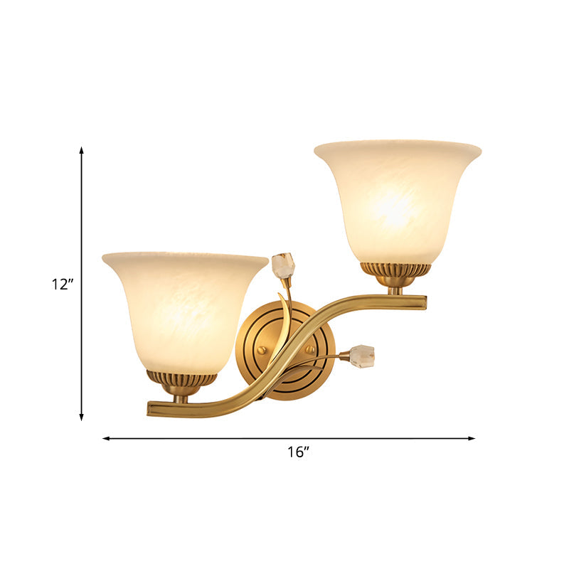 Frendorf | Messing-Finish 1/2-Licht Wandlampe Kolonial Frosted Glass Glocken Auf Wandlampen Leuchte für Flur