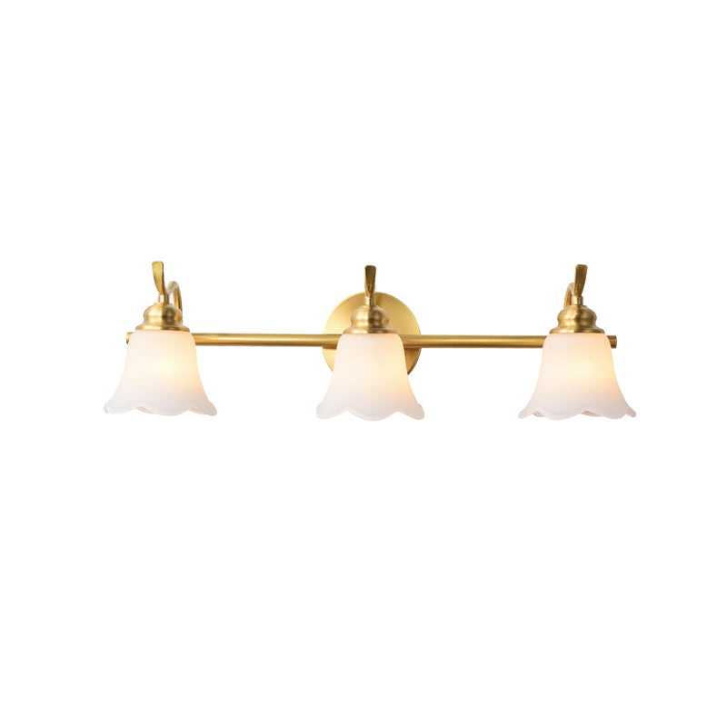 Frendorf | 2/3 Lampen Vanity Wand Licht Traditionelle Badezimmer Wand Sconces Lampe mit Blumen Creme Glas Schirm in Messing