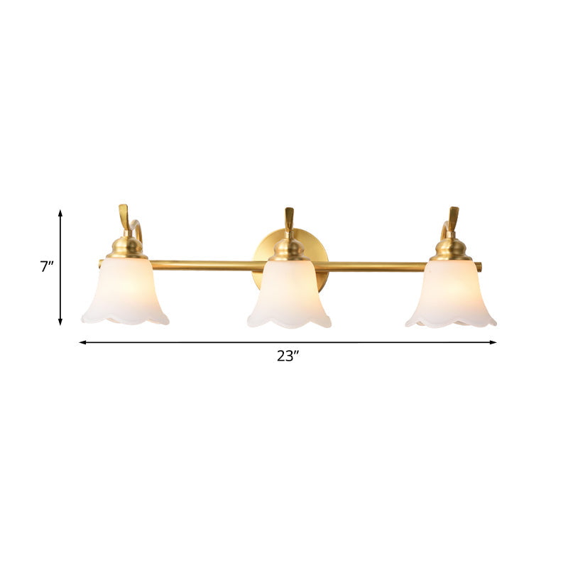 Frendorf | 2/3 Lampen Vanity Wand Licht Traditionelle Badezimmer Wand Sconces Lampe mit Blumen Creme Glas Schirm in Messing