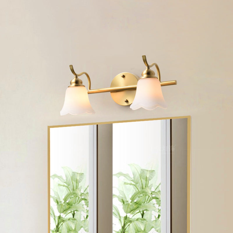 Frendorf | 2/3 Lampen Vanity Wand Licht Traditionelle Badezimmer Wand Sconces Lampe mit Blumen Creme Glas Schirm in Messing