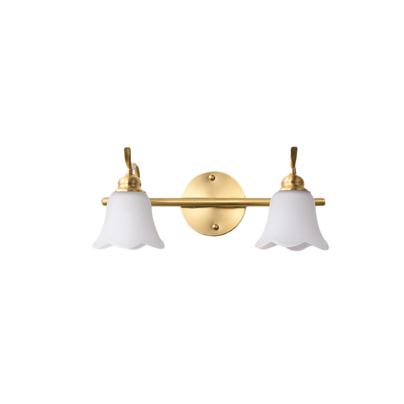 Frendorf | 2/3 Lampen Vanity Wand Licht Traditionelle Badezimmer Wand Sconces Lampe mit Blumen Creme Glas Schirm in Messing