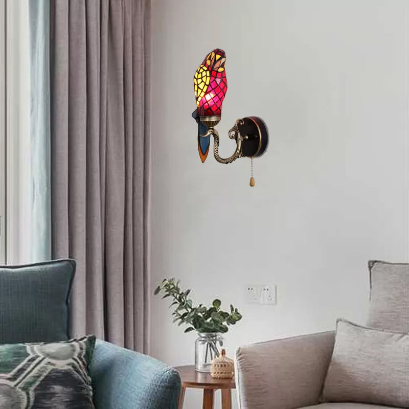 Frendorf | Rustieke Papegaai Wandverlichting Kunst Glas 1 Licht Art Deco Wandlamp voor Woonkamer