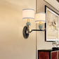 Frendorf | 1/2-Birne Wandmontierte Lampe Traditionelle Trommel Stoff Wand Sconces Beleuchtung in Schwarz für Schlafzimmer