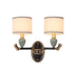 Frendorf | 1/2-Birne Wandmontierte Lampe Traditionelle Trommel Stoff Wand Sconces Beleuchtung in Schwarz für Schlafzimmer