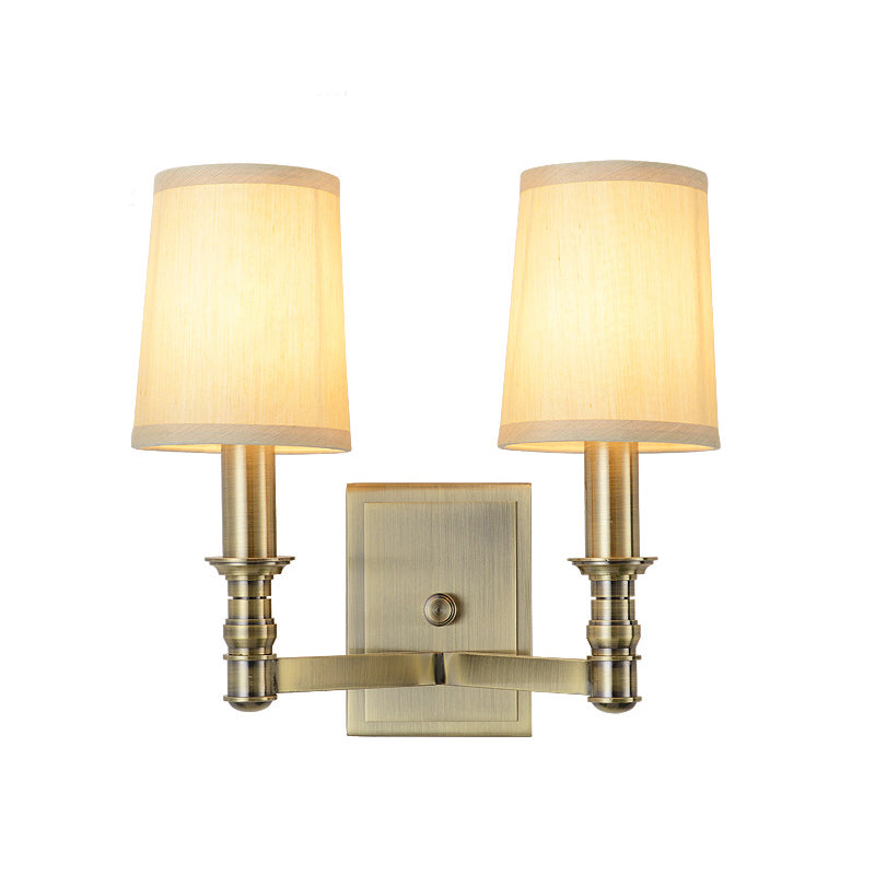 Frendorf | 1/2-Licht Wandleuchte Land Flur Wandmontierte Lampe mit Zylinder-Stoffschirm in Messing