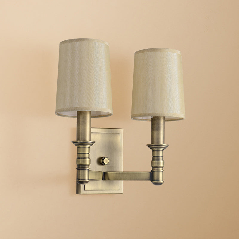 Frendorf | 1/2-Licht Wandleuchte Land Flur Wandmontierte Lampe mit Zylinder-Stoffschirm in Messing