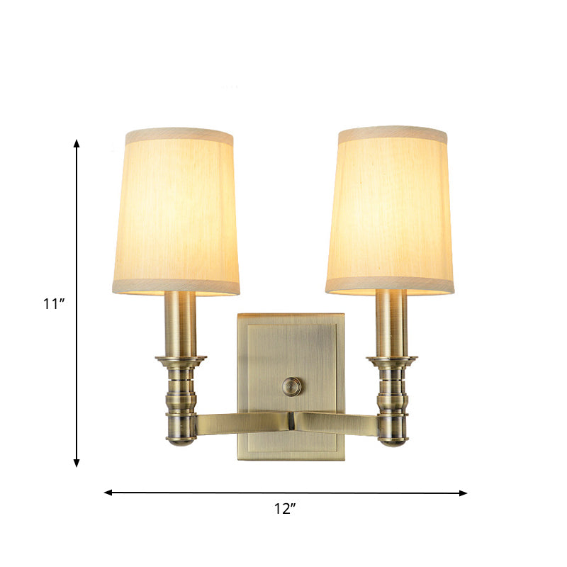 Frendorf | 1/2-Licht Wandleuchte Land Flur Wandmontierte Lampe mit Zylinder-Stoffschirm in Messing