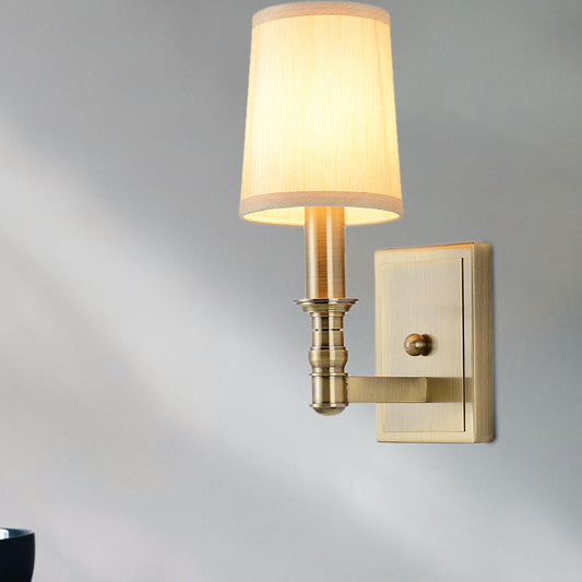 Frendorf | 1/2-Licht Wandleuchte Land Flur Wandmontierte Lampe mit Zylinder-Stoffschirm in Messing