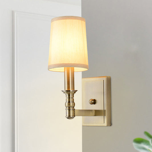 Frendorf | 1/2-Licht Wandleuchte Land Flur Wandmontierte Lampe mit Zylinder-Stoffschirm in Messing