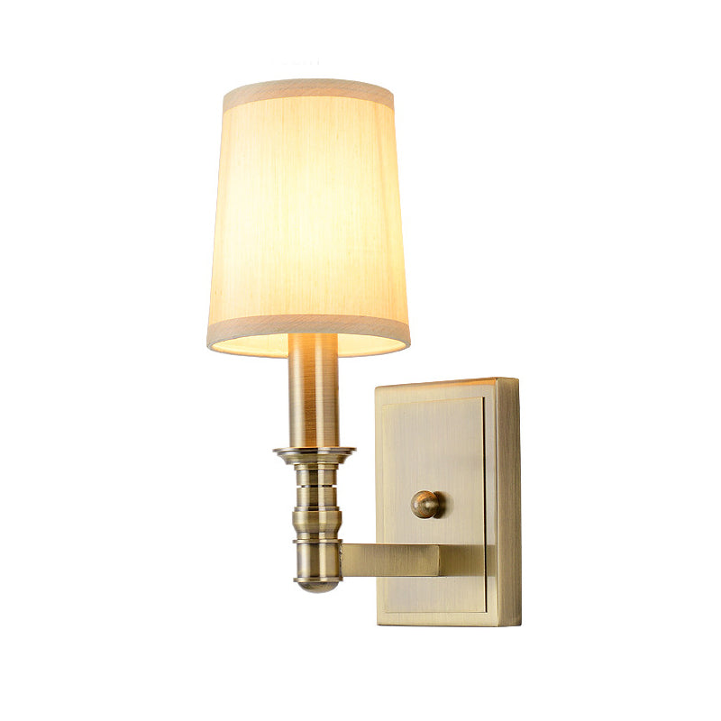 Frendorf | 1/2-Licht Wandleuchte Land Flur Wandmontierte Lampe mit Zylinder-Stoffschirm in Messing