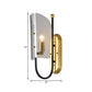 Frendorf | 1-Licht Flur Wandlampe Mid Century Schwarz-Messing Wandleuchte mit geschwungenem rauchgrauem Glasschirm