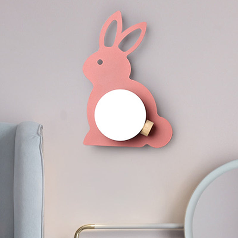 Frendorf | Rabbit Flush Mount Wandlamp Cartoon Iron 1 Lamp Pink/Blau Wandmontage Licht mit Ball Lampenschirm