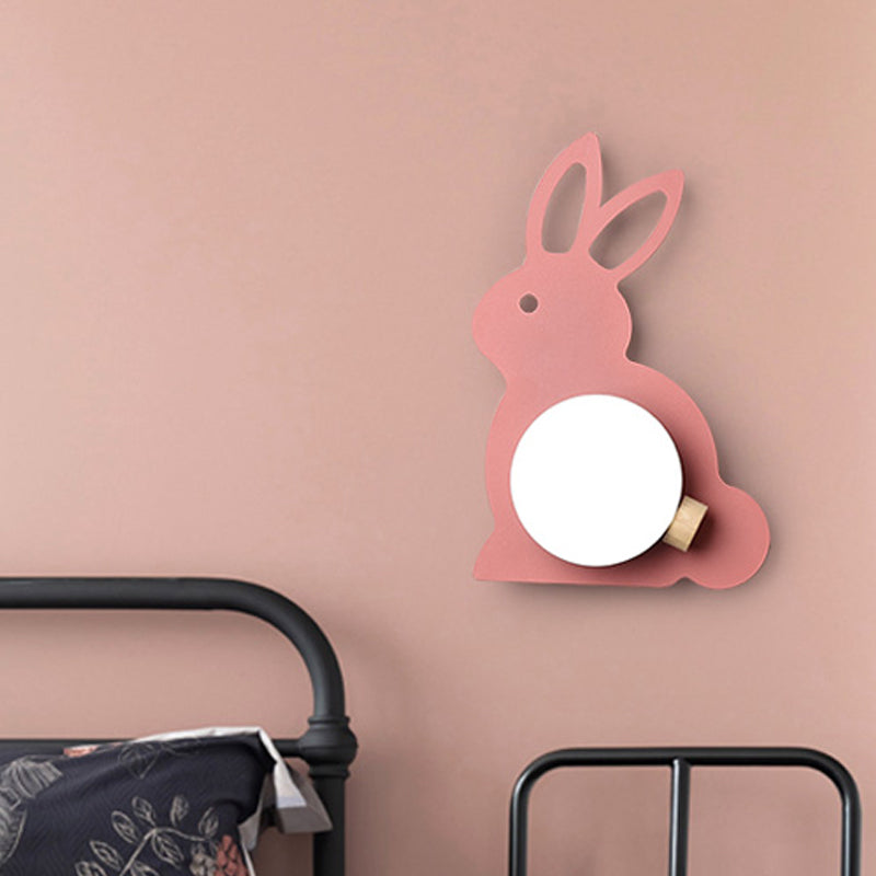 Frendorf | Rabbit Flush Mount Wandlamp Cartoon Iron 1 Lamp Pink/Blau Wandmontage Licht mit Ball Lampenschirm