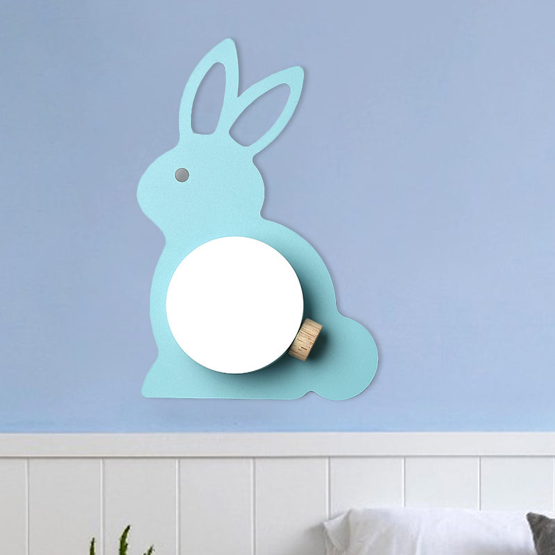 Frendorf | Rabbit Flush Mount Wandlamp Cartoon Iron 1 Lamp Pink/Blau Wandmontage Licht mit Ball Lampenschirm