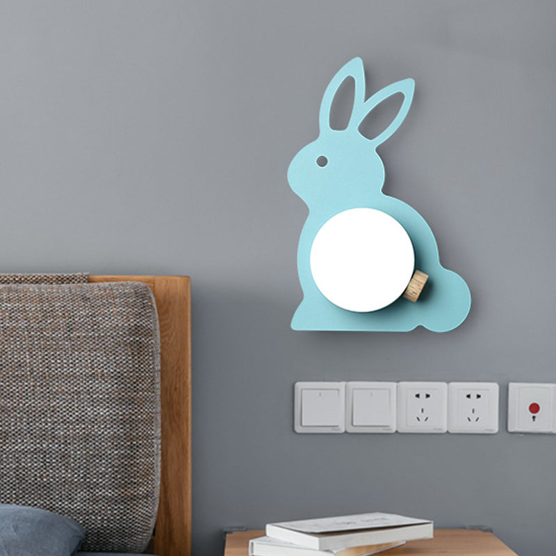 Frendorf | Rabbit Flush Mount Wandlamp Cartoon Iron 1 Lamp Pink/Blau Wandmontage Licht mit Ball Lampenschirm