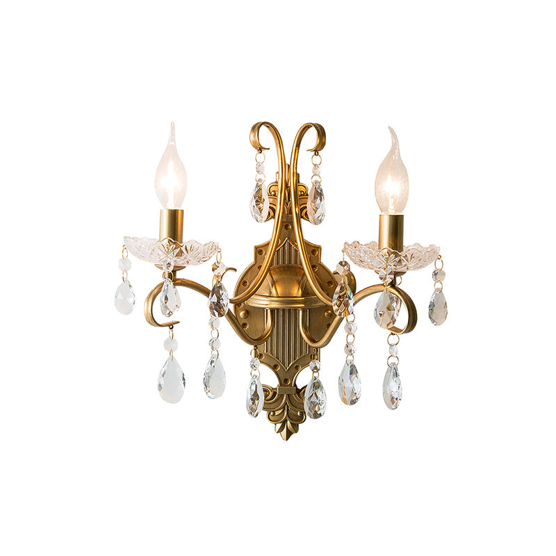 Frendorf | 1/2-Licht Kaarsenhouder Wandarmatuur Antiek Gouden IJzeren Wandlamp met Kristallen Draperie