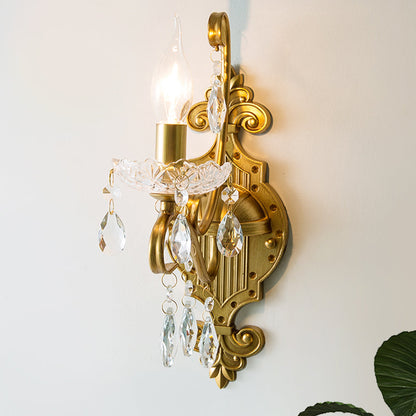 Frendorf | 1/2-Licht Kaarsenhouder Wandarmatuur Antiek Gouden IJzeren Wandlamp met Kristallen Draperie