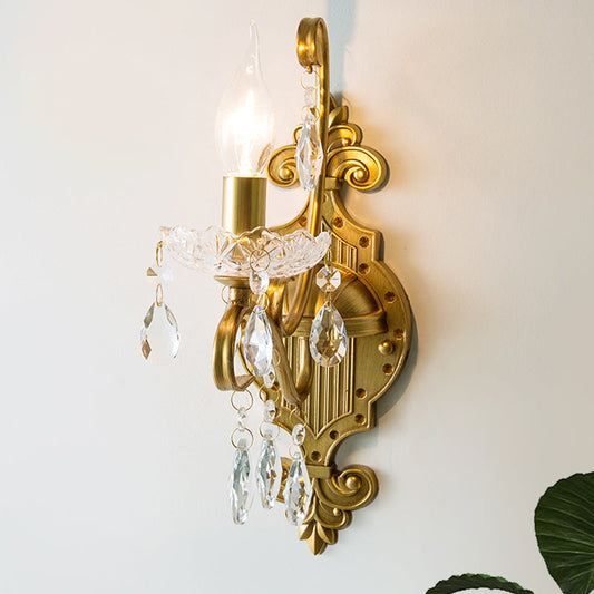 Frendorf | 1/2-Licht Kaarsenhouder Wandarmatuur Antiek Gouden IJzeren Wandlamp met Kristallen Draperie